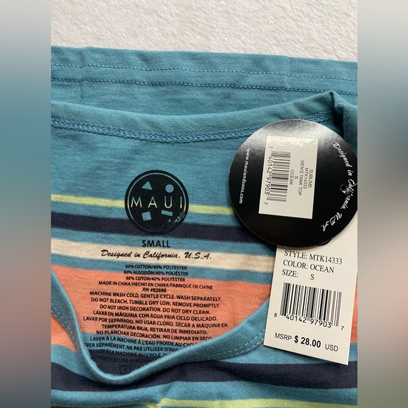 Maui And Sons Men’s Sz S Tank Top Sublime Ocean Blue Striped Design NWT MSRP $28 - Picture 5 of 7
